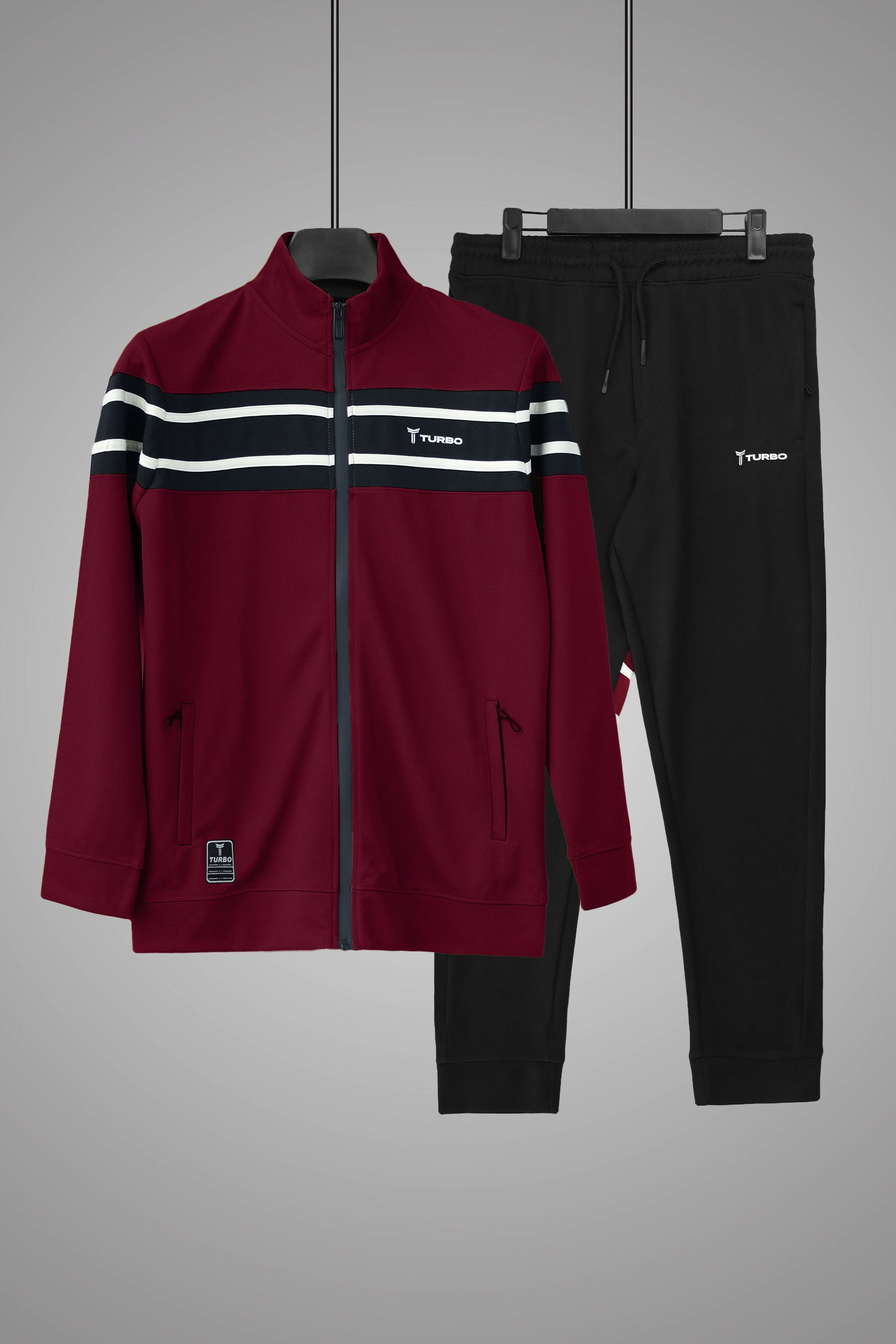 Turbo Color-Block Panel Standing Collar Zipper Tracksuit