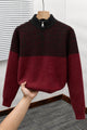 Organic Color-Block Quarter-Zip Imported Rabbit Wool Men's Sweater