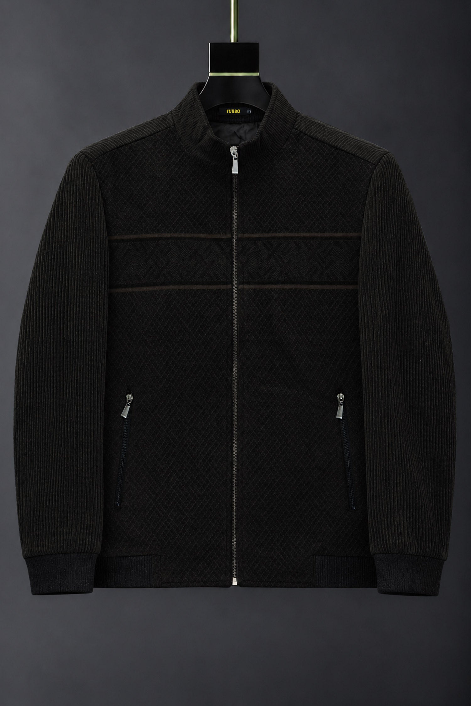 Geometric Block Patterned Imported Men's Wool Jacket In Black & Coffee