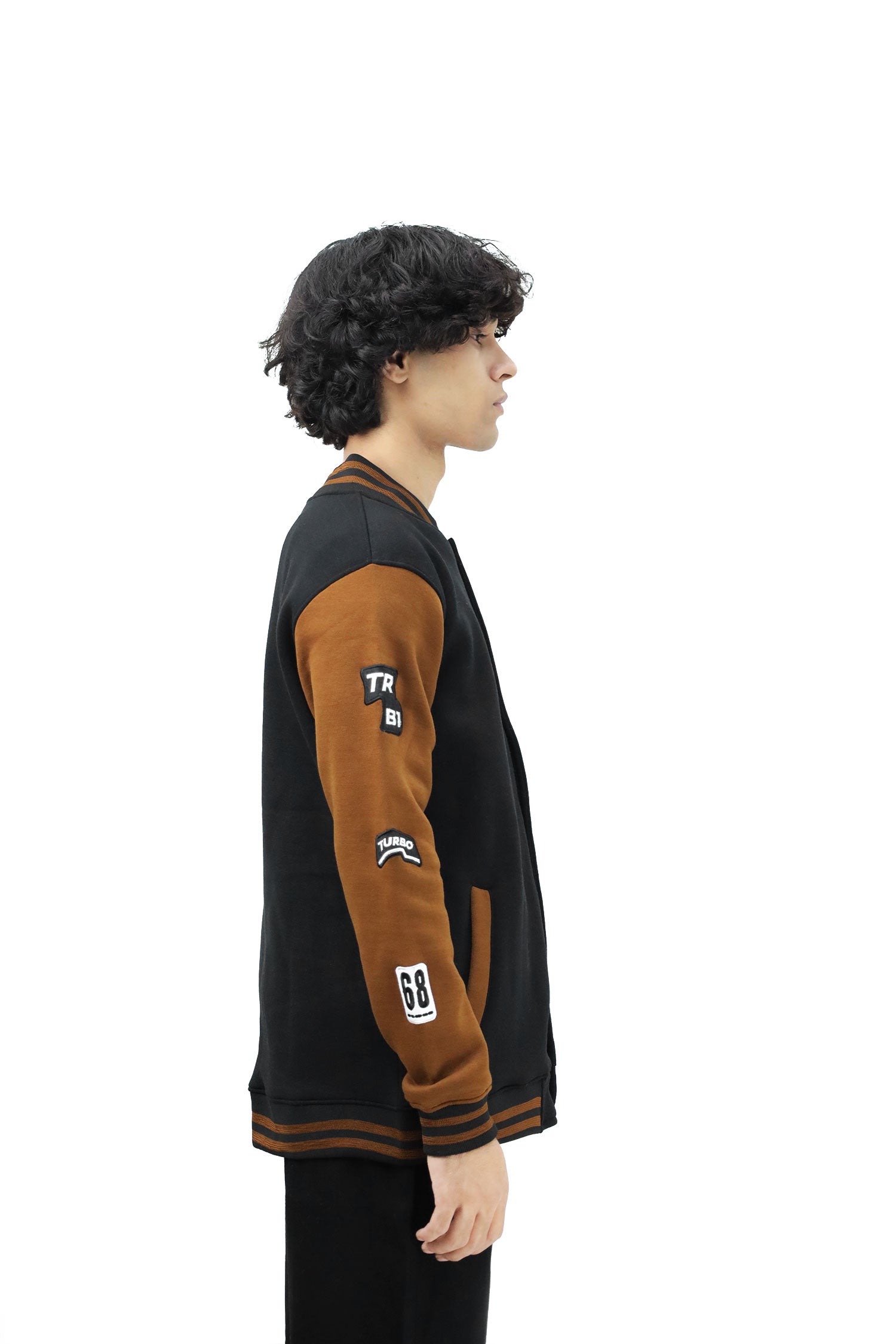 Turbo Contrast Tone Men's Varsity Jacket In Black&Camel