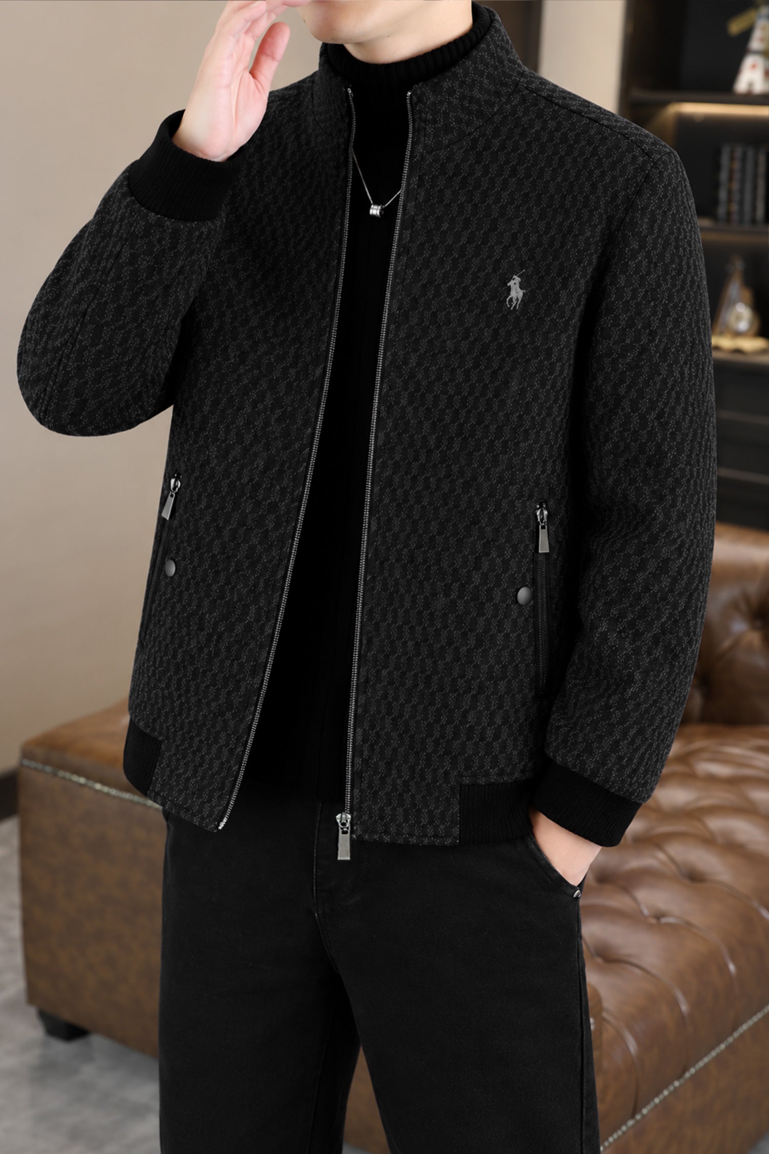 Turbo x Polo Signature Structured Imported Men's Wool Jacket In Black & Coffee