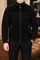 Geometric Block Patterned Imported Men's Wool Jacket In Black & Coffee