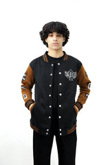 Turbo Contrast Tone Men's Varsity Jacket In Black&Camel