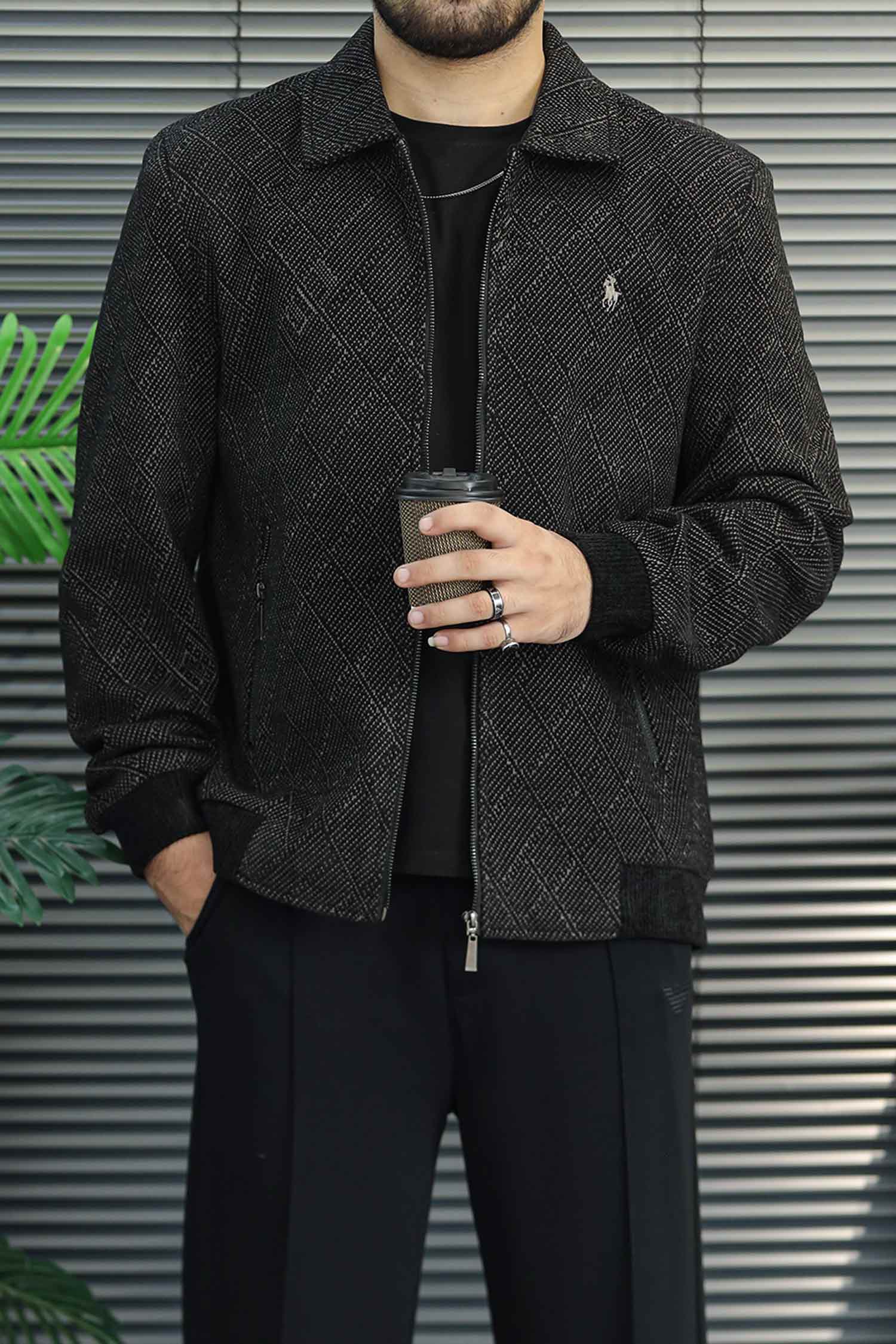 Turbo x Polo Diamond Patterned Imported Men's Wool Jacket