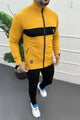 Turbo TrainFit Panel Mock Neck Zipper Tracksuit In Black&Mustard