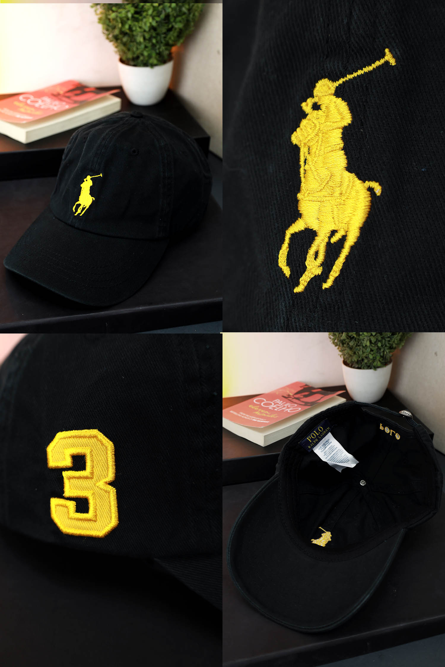 Polo Embroidered logo Cotton Cap In Black And Yellow