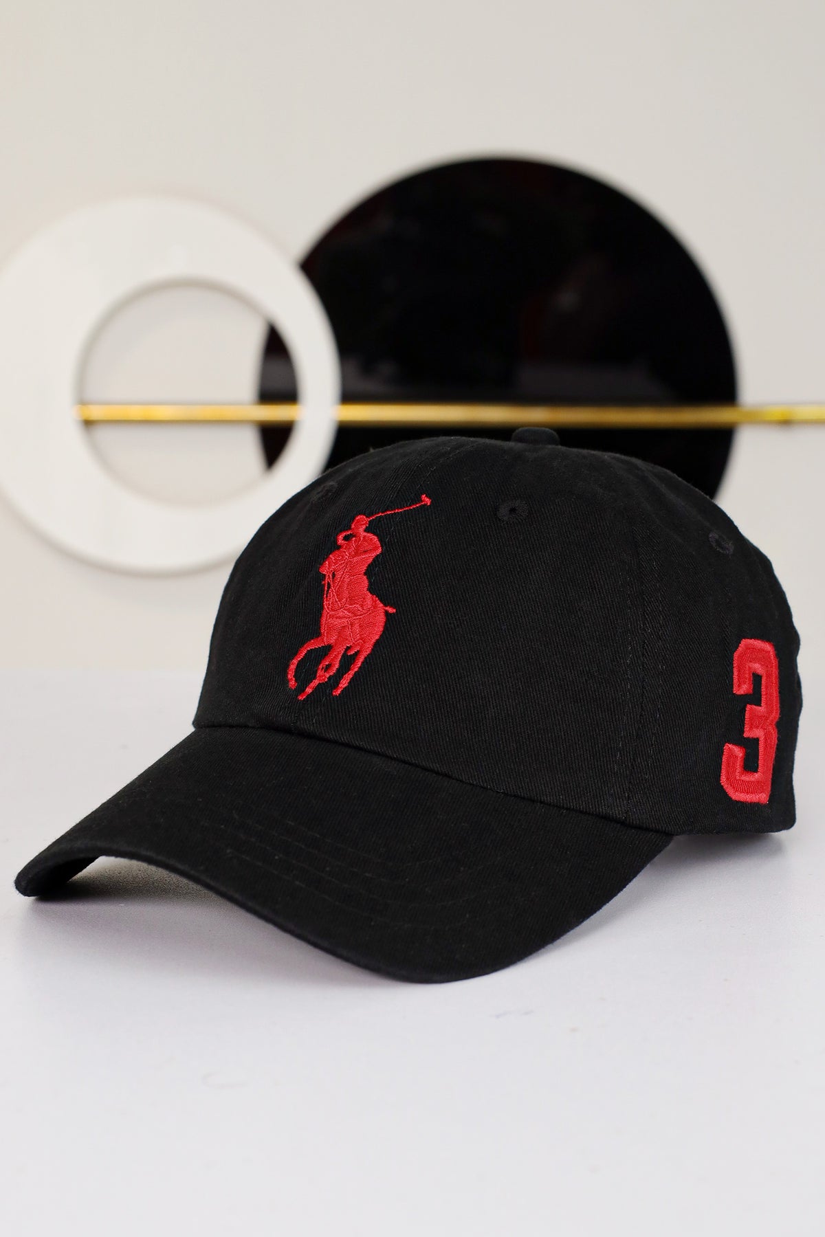 Rph Lren Polo Big Pony Imp Cotton Cap In Black&Red