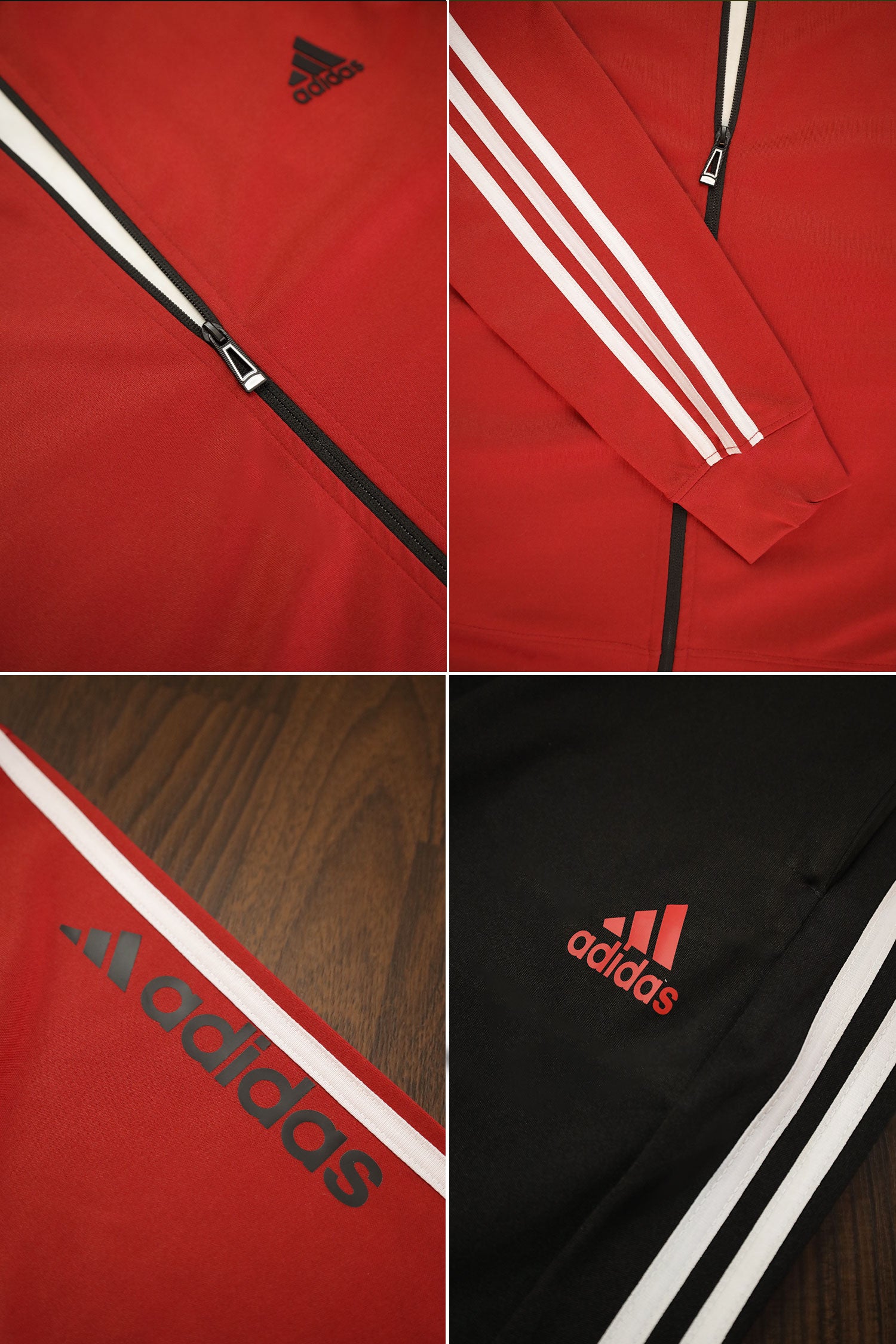 Adds 3 Stripes Signature Mock Neck Zipper Tracksuit In Black&Red