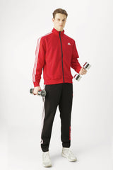Adds 3 Stripes Signature Mock Neck Zipper Tracksuit In Black&Red