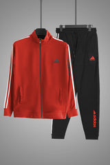 Adds 3 Stripes Signature Mock Neck Zipper Tracksuit In Black&Red