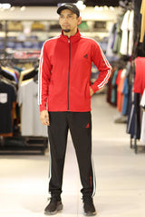 Adds 3 Stripes Signature Mock Neck Zipper Tracksuit In Black&Red