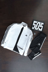 Adds 3 Stripes Signature Mock Neck Zipper Tracksuit In Black&White
