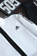 Adds 3 Stripes Signature Mock Neck Zipper Tracksuit In Black&White