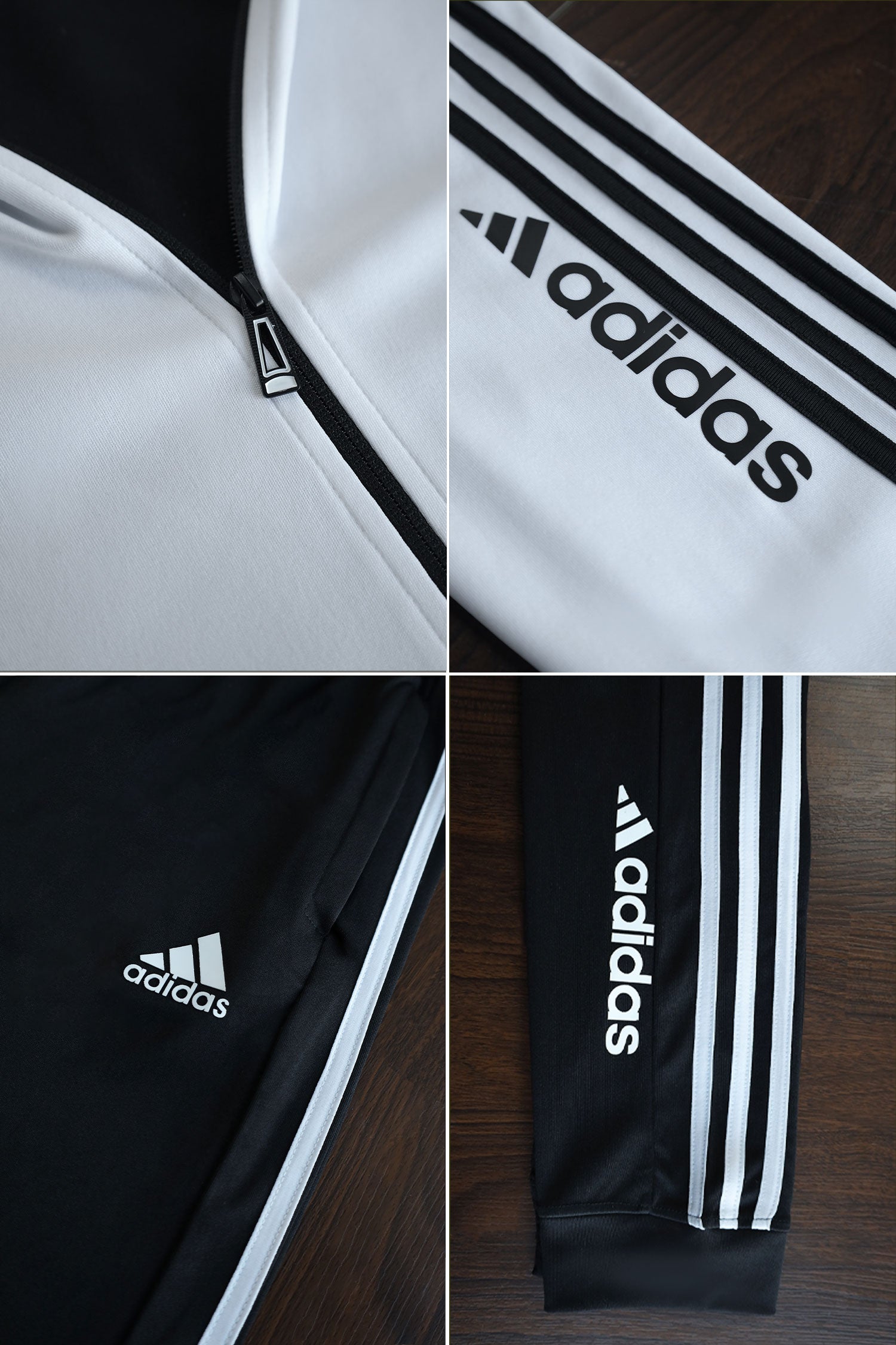 Adds 3 Stripes Signature Mock Neck Zipper Tracksuit In Black&White