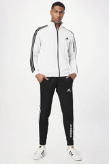 Adds 3 Stripes Signature Mock Neck Zipper Tracksuit In Black&White