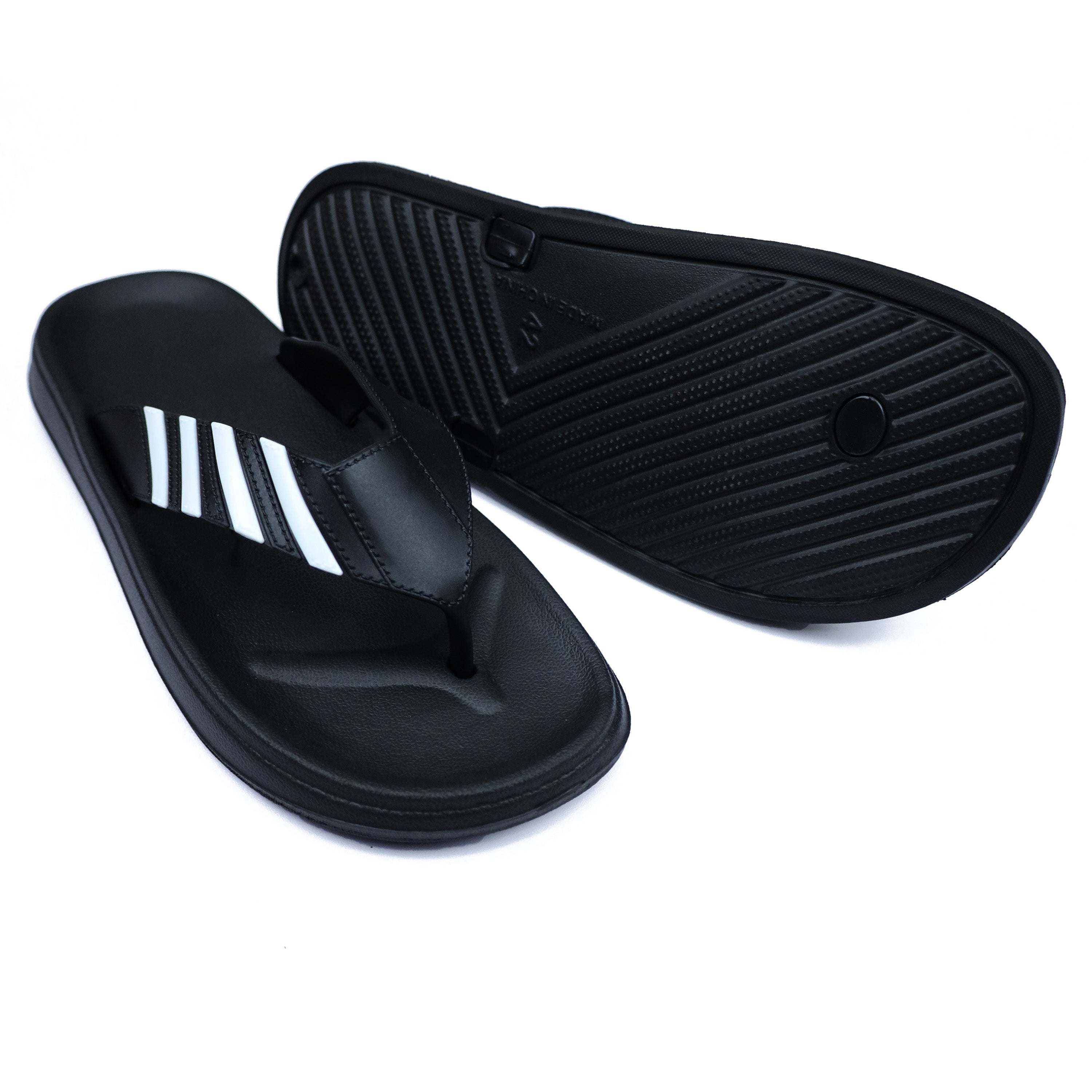 Stripe V-Shaped Straps Men Flip Flops in Black&White