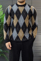 Vintage Argyle Pullover Imported Round Neck Rabbit Wool Men's Sweater In Black&Grey