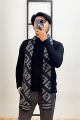 Fndi Letter Imitation Warm Wool Men Mufflers In Black&Grey