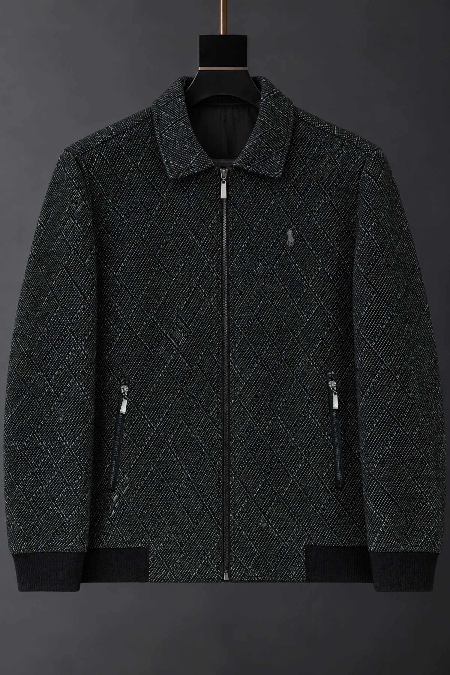 Turbo x Polo Diamond Patterned Imported Men's Wool Jacket In Black&Grey