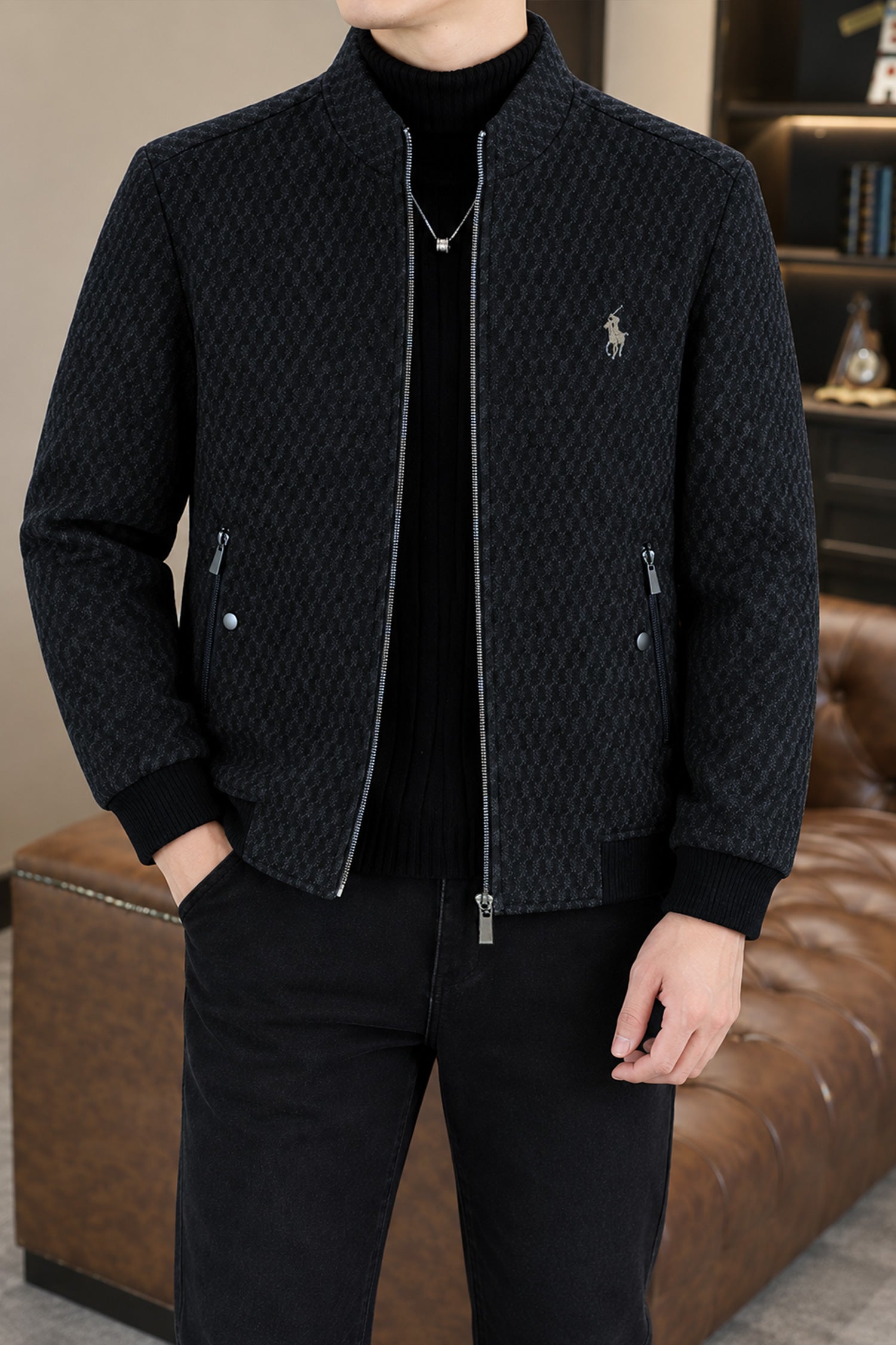 Turbo x Polo Signature Structured Imported Men's Wool Jacket In Black&Grey