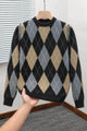 Vintage Argyle Pullover Imported Round Neck Rabbit Wool Men's Sweater In Black&Grey