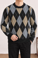 Vintage Argyle Pullover Imported Round Neck Rabbit Wool Men's Sweater In Black&Grey