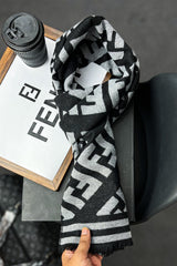 Fndi Letter Imitation Warm Wool Men Mufflers In Black&Grey