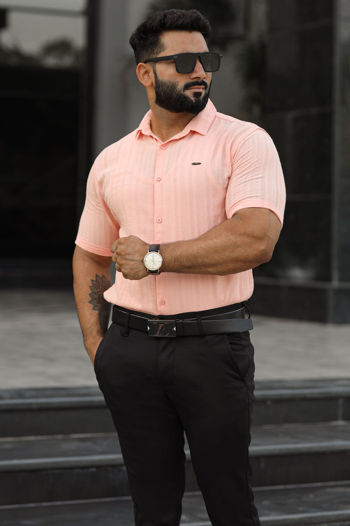 Turbo Endless Cool Embossed Casual Shirt In Baby Pink