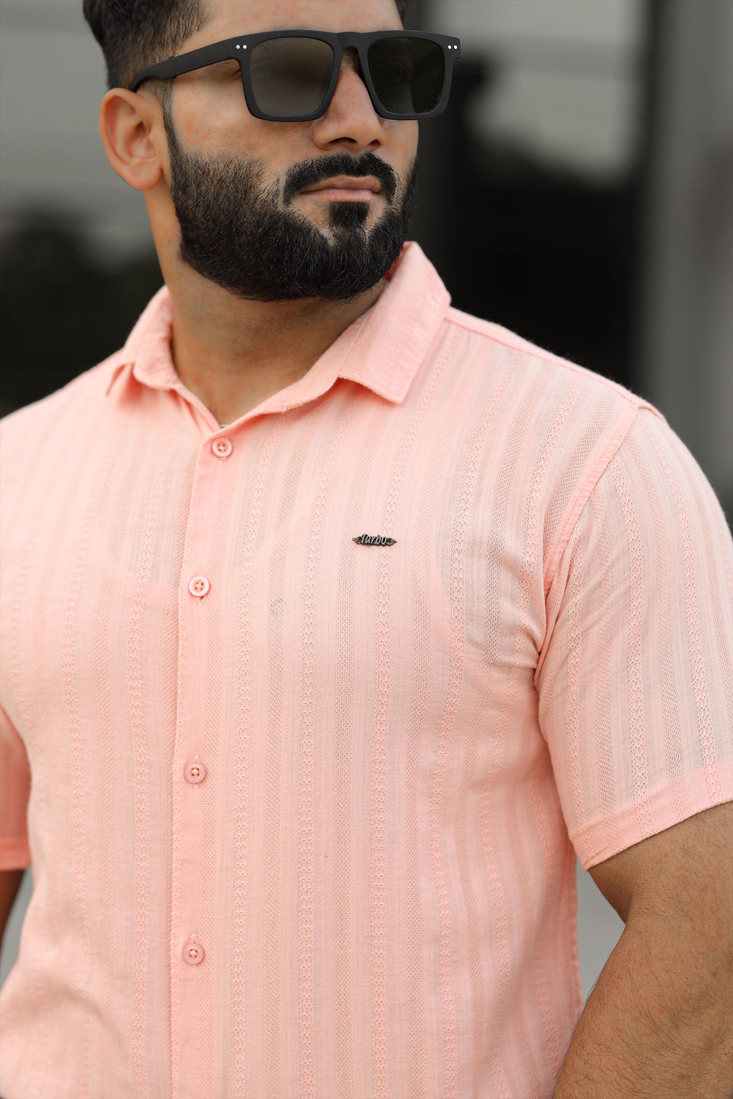 Turbo Endless Cool Embossed Casual Shirt In Baby Pink