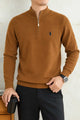 Polo Mock Neck Pullover Half-Knit Zip Imported Men's Jumper Sweater In Brown