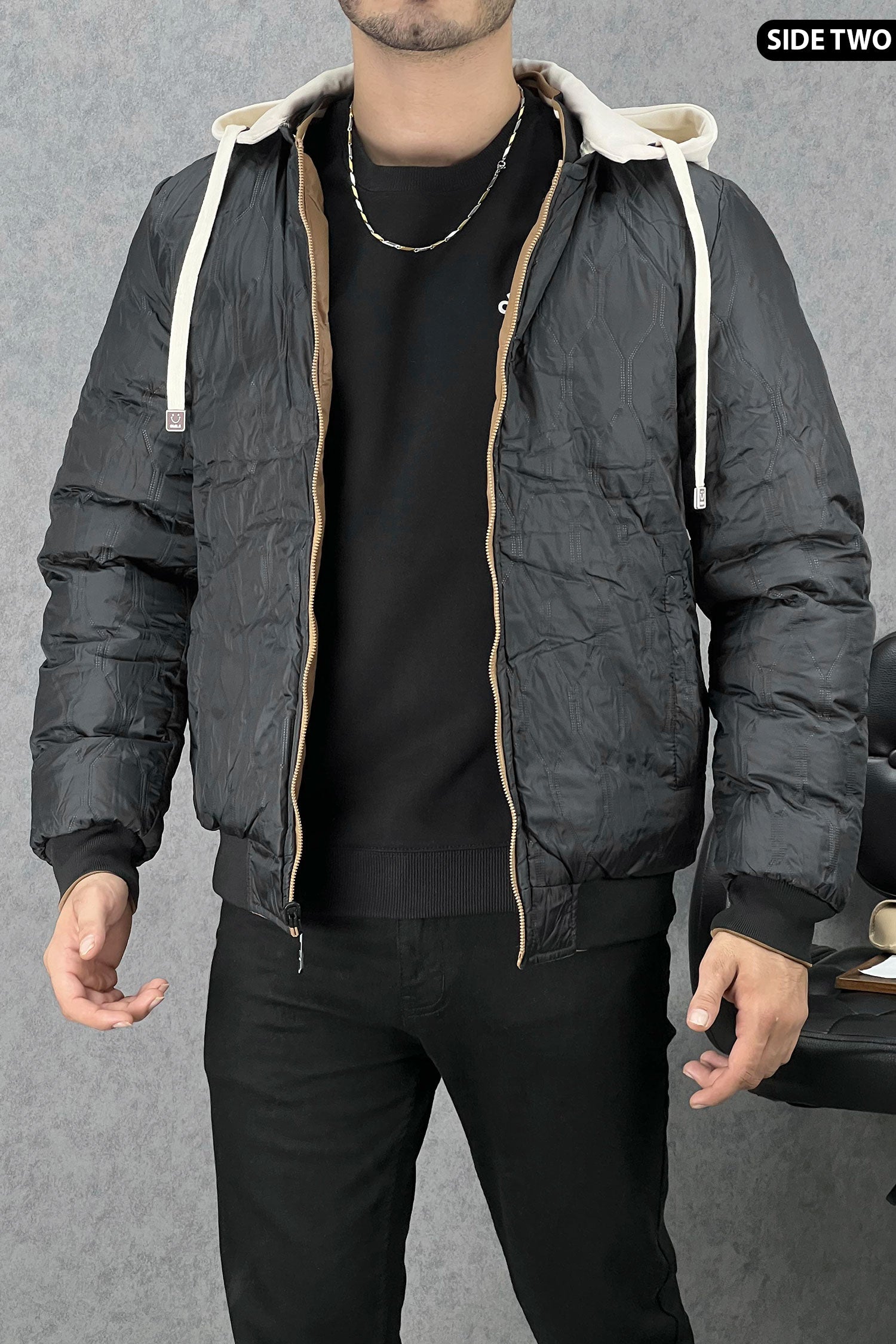 Rib Collar Hooded Padded Imported Puffer Jacket