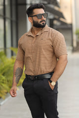 Turbo Snitch Striped Casual Shirt In Brown