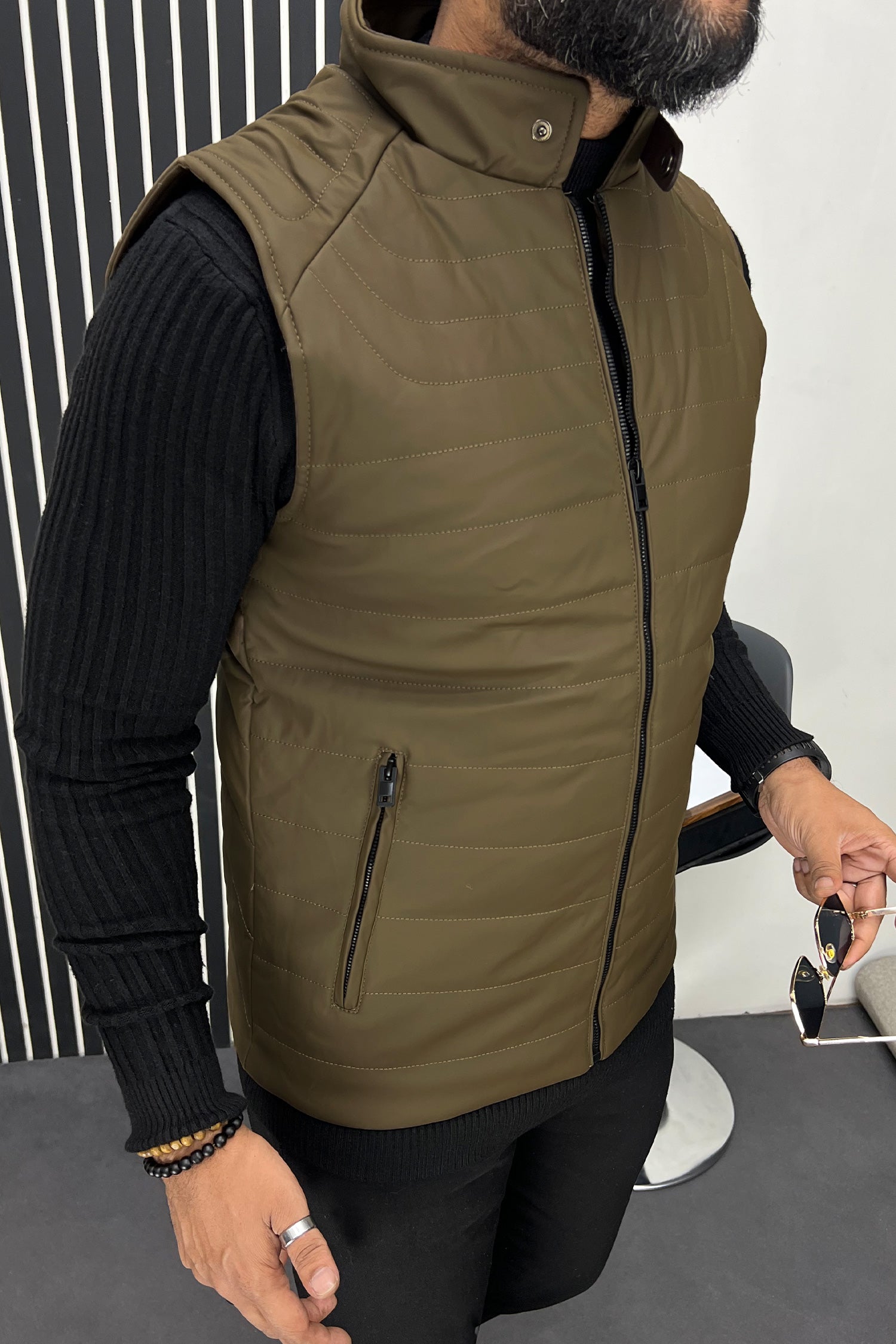 Stand Up Collar Quilted Imported Men's Gilet