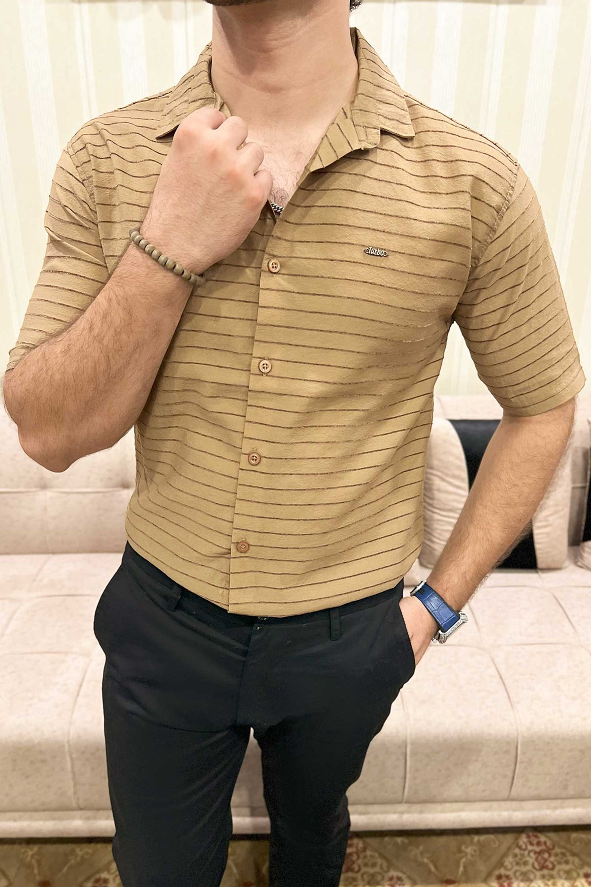 Turbo Snitch Striped Casual Shirt In Brown