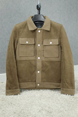 Contrast Tone Pockets Imported Men's Woolen Jacket In Brown