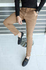 Elegant Self Texture Knitted Cotton Ankle fit Pant In Brown