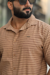 Turbo Snitch Striped Casual Shirt In Brown