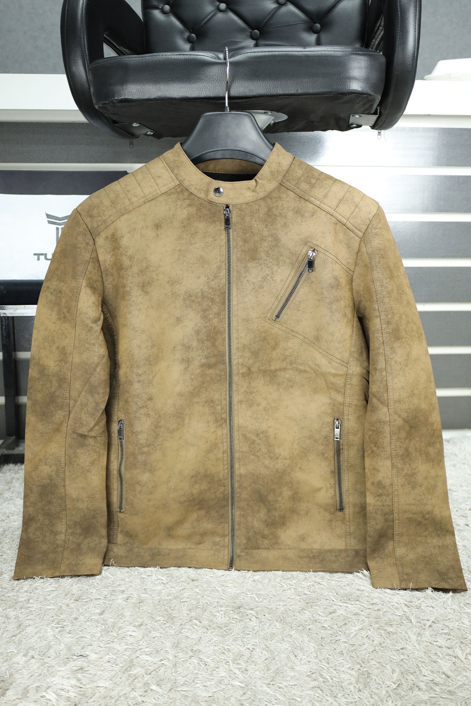 Trendy Self Shaded Men's Imported Suede Leather Jacket