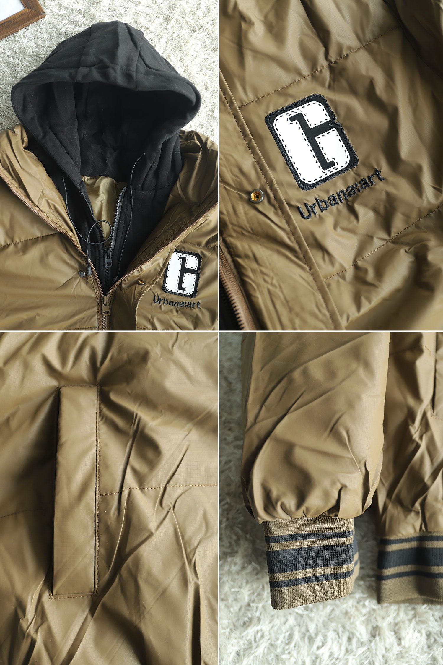 G Letter Logo Dual Zip Hooded Imported Puffer Jacket