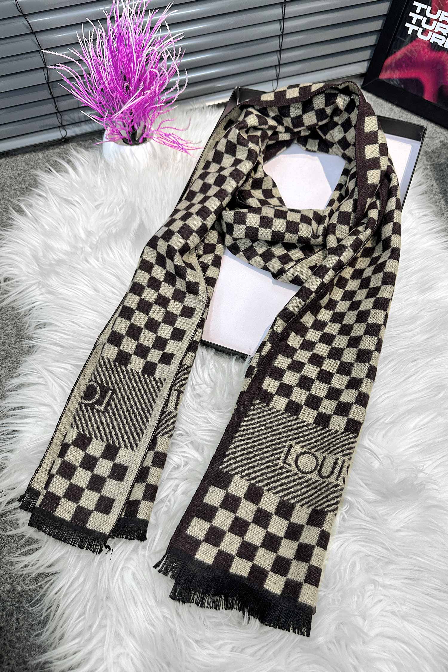 Luis Vten Petit Damier Pattern Imported Men's Wool Muffler