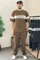Zra Contrast Panel Men's Co-Ord Set In Brown