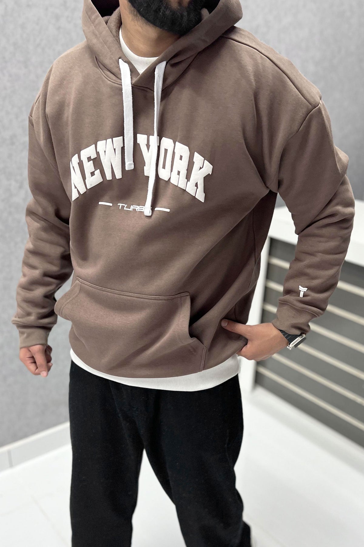 Turbo NY Aplic Print Fleece Hoodie In Brown