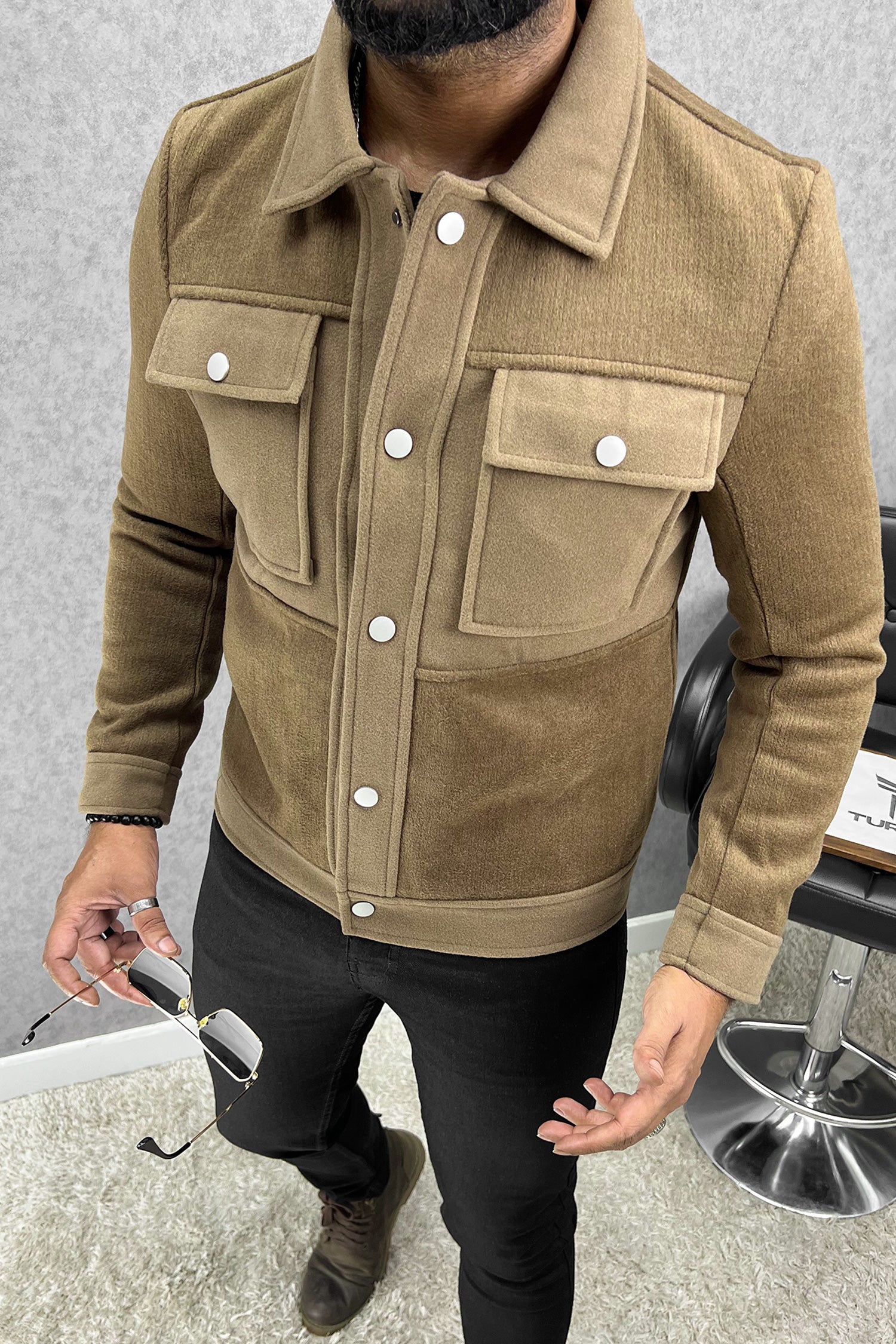 Contrast Tone Pockets Imported Men's Woolen Jacket