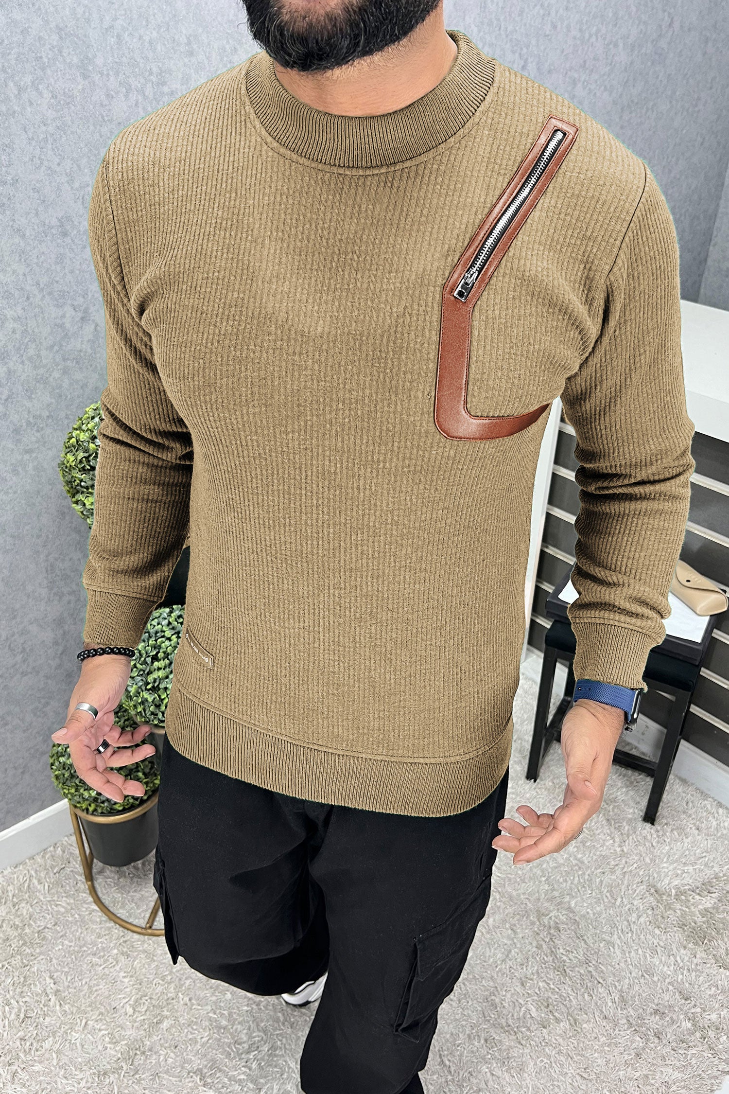 Zip Style Side Round Neck Imported Men's Sweatshirt