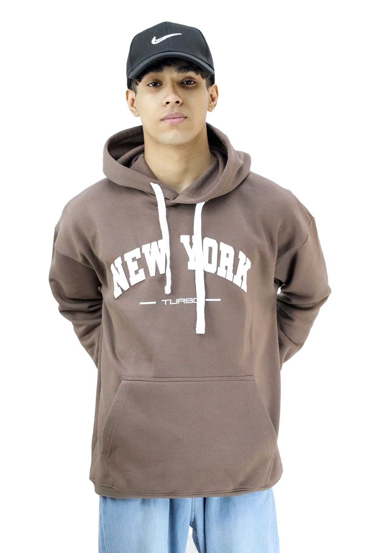 Turbo NY Aplic Print Fleece Hoodie In Brown