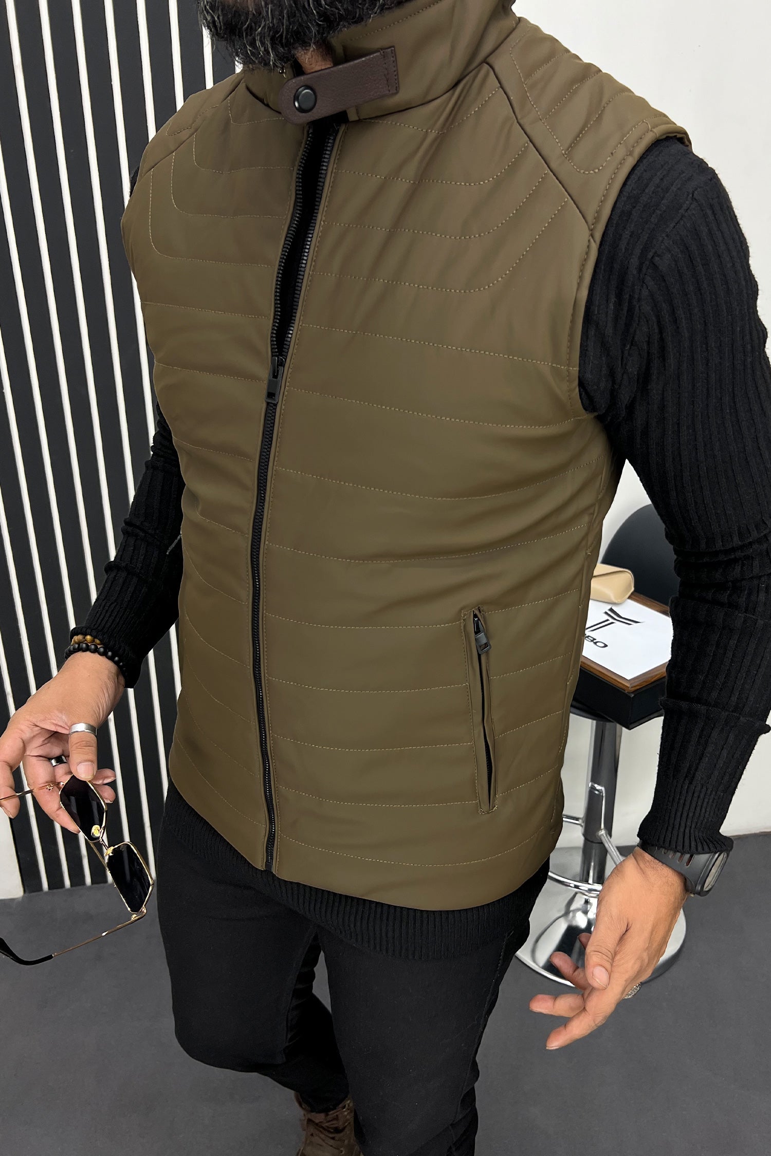 Stand Up Collar Quilted Imported Men's Gilet