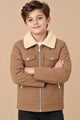 Relaxed Fit Imported Kid's Suede Leather Jacket In Brown