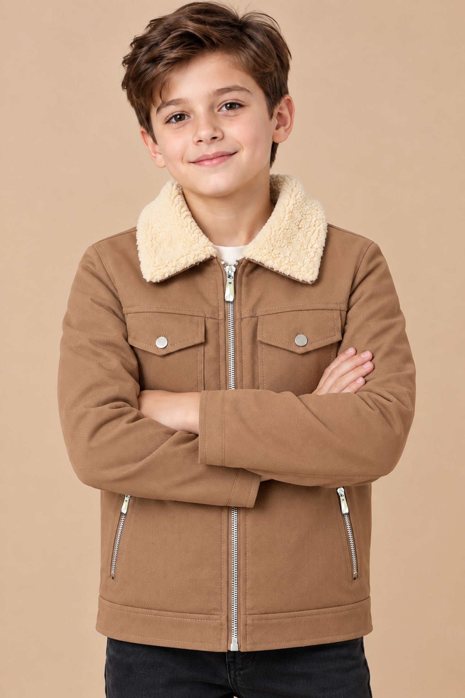 Relaxed Fit Imported Kid's Suede Leather Jacket