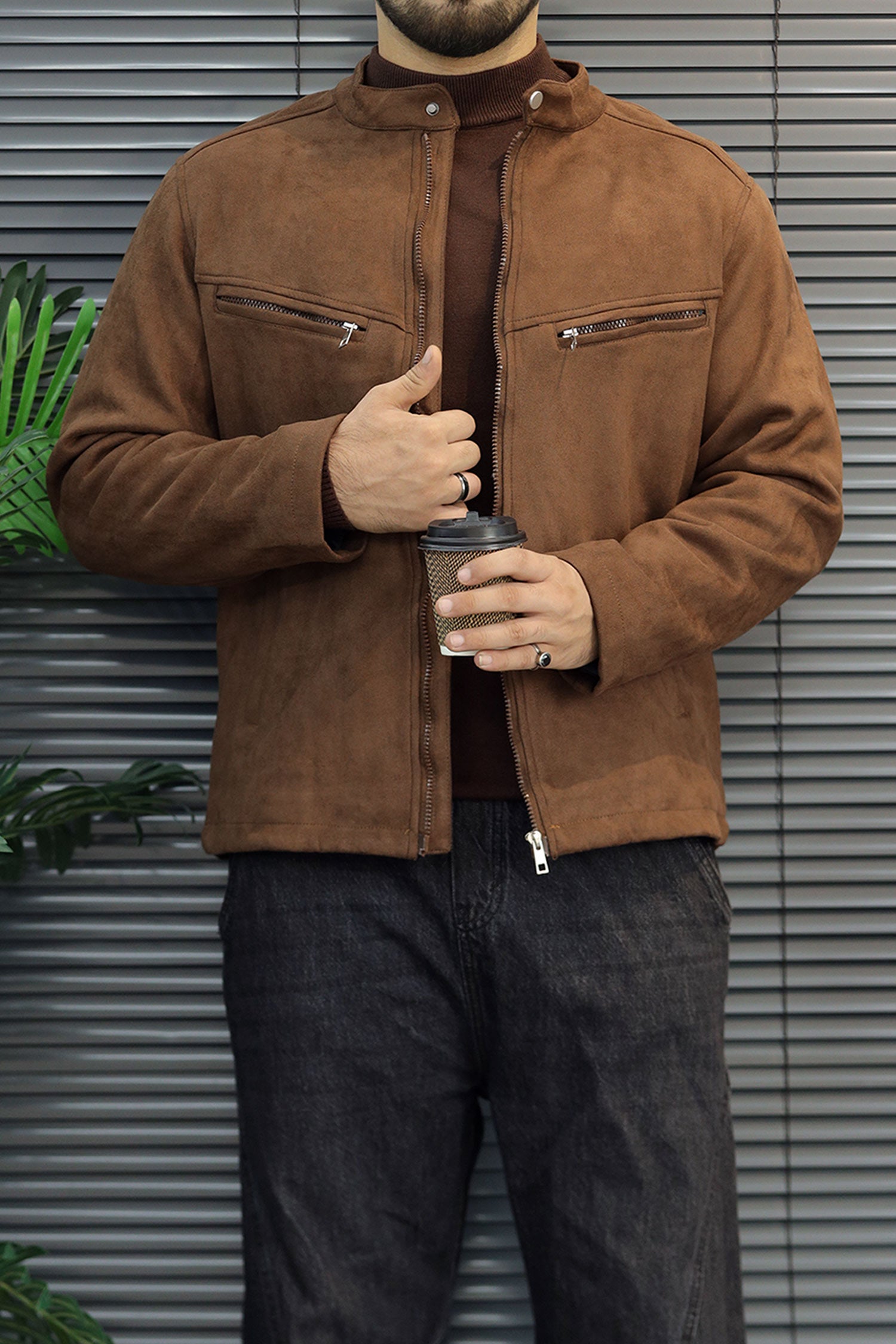 Turbo Classic Standard-Fit Collared Neck Imported Men's Suede Jacket