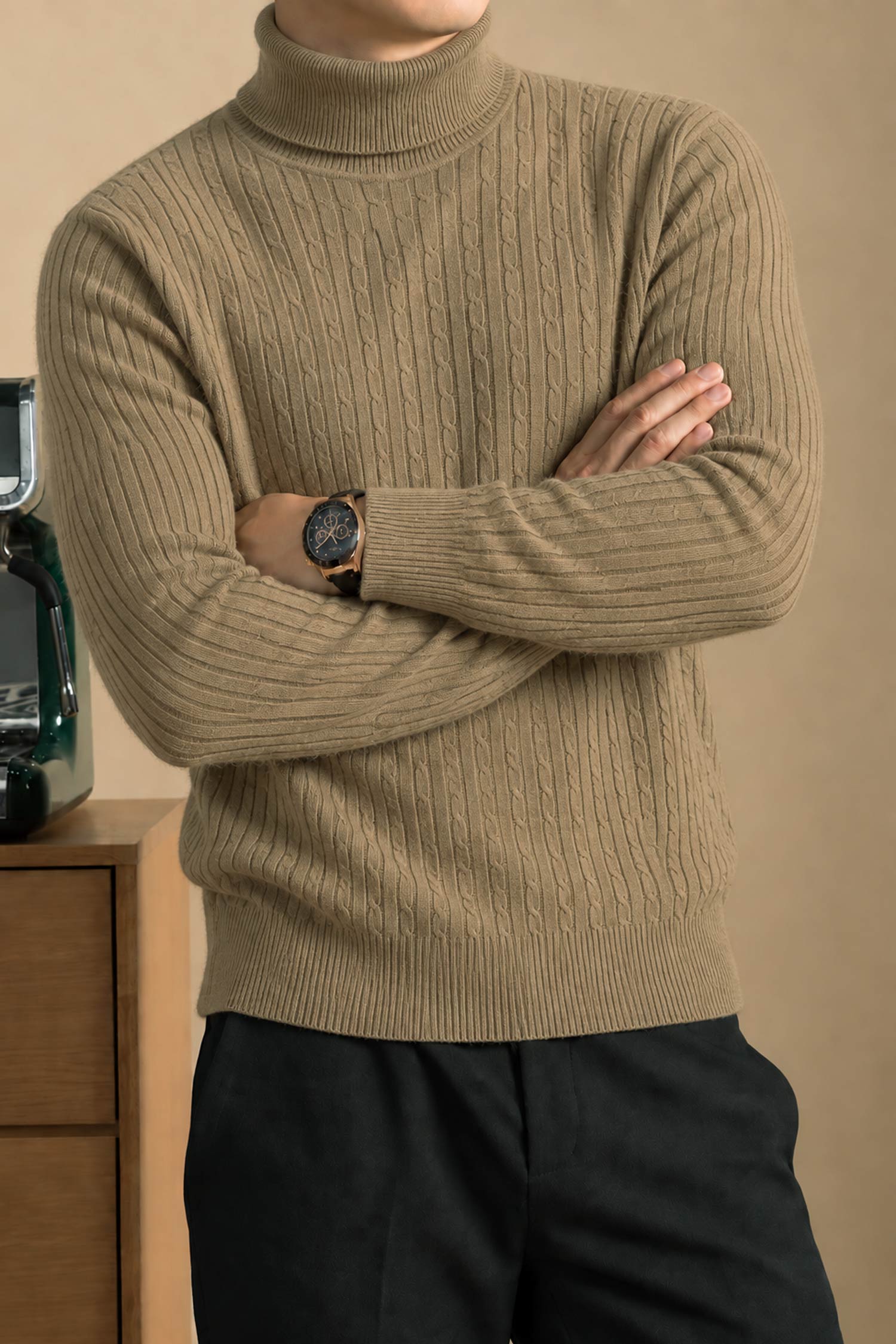 Turbo Cable-Knit Texture Turtleneck Pullover Imported High Neck